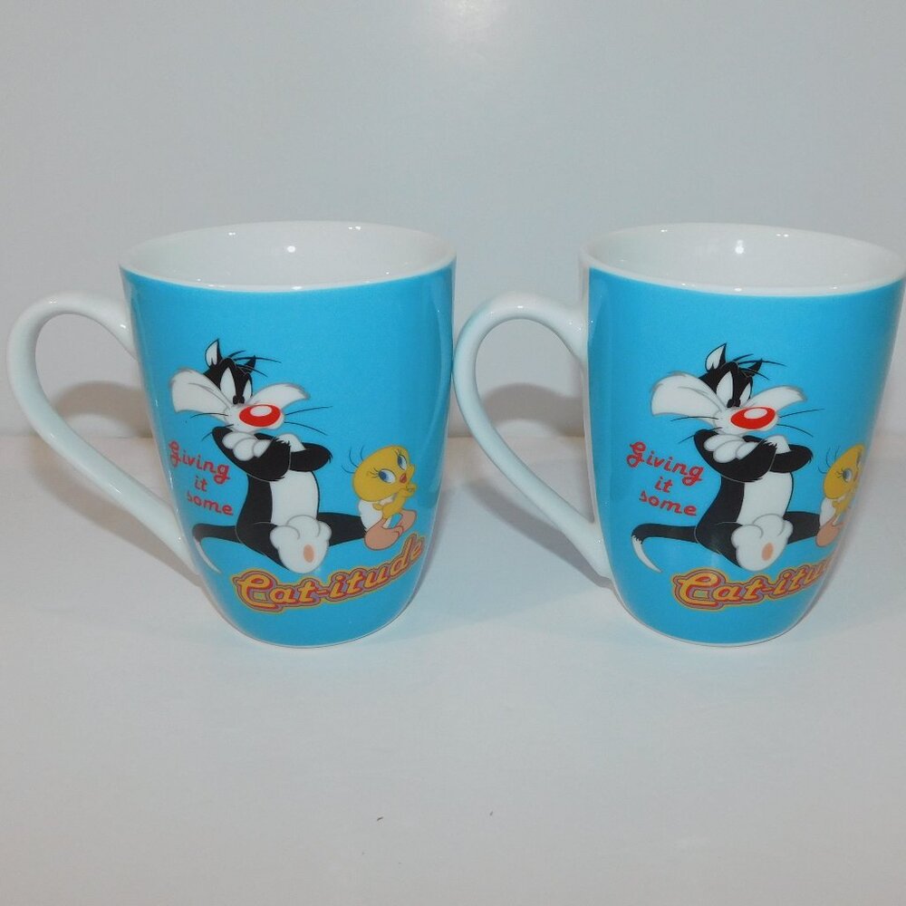 Set 2 Looney Tunes Sylvester Cat Tweety Bird Cat-itude Mugs Paladone Warner Bros